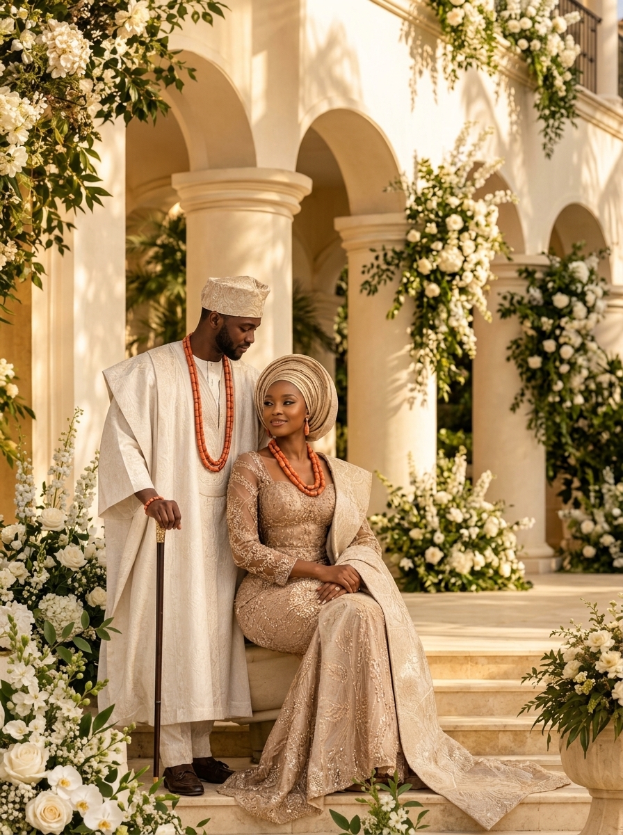 Amara & Chukwu in regal traditional attire