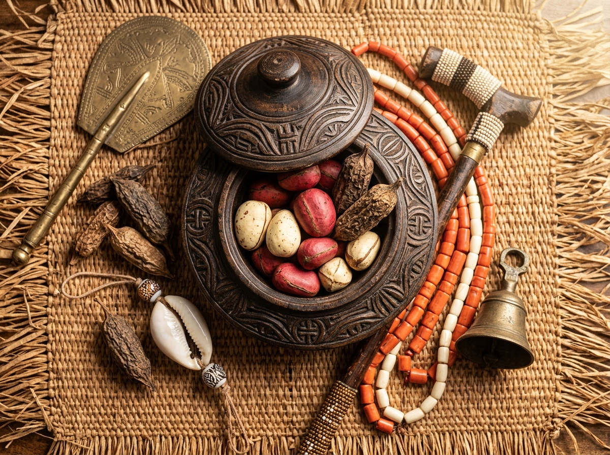 Igbo Kolanut ceremony in hand-carved wooden okwa oji bowl