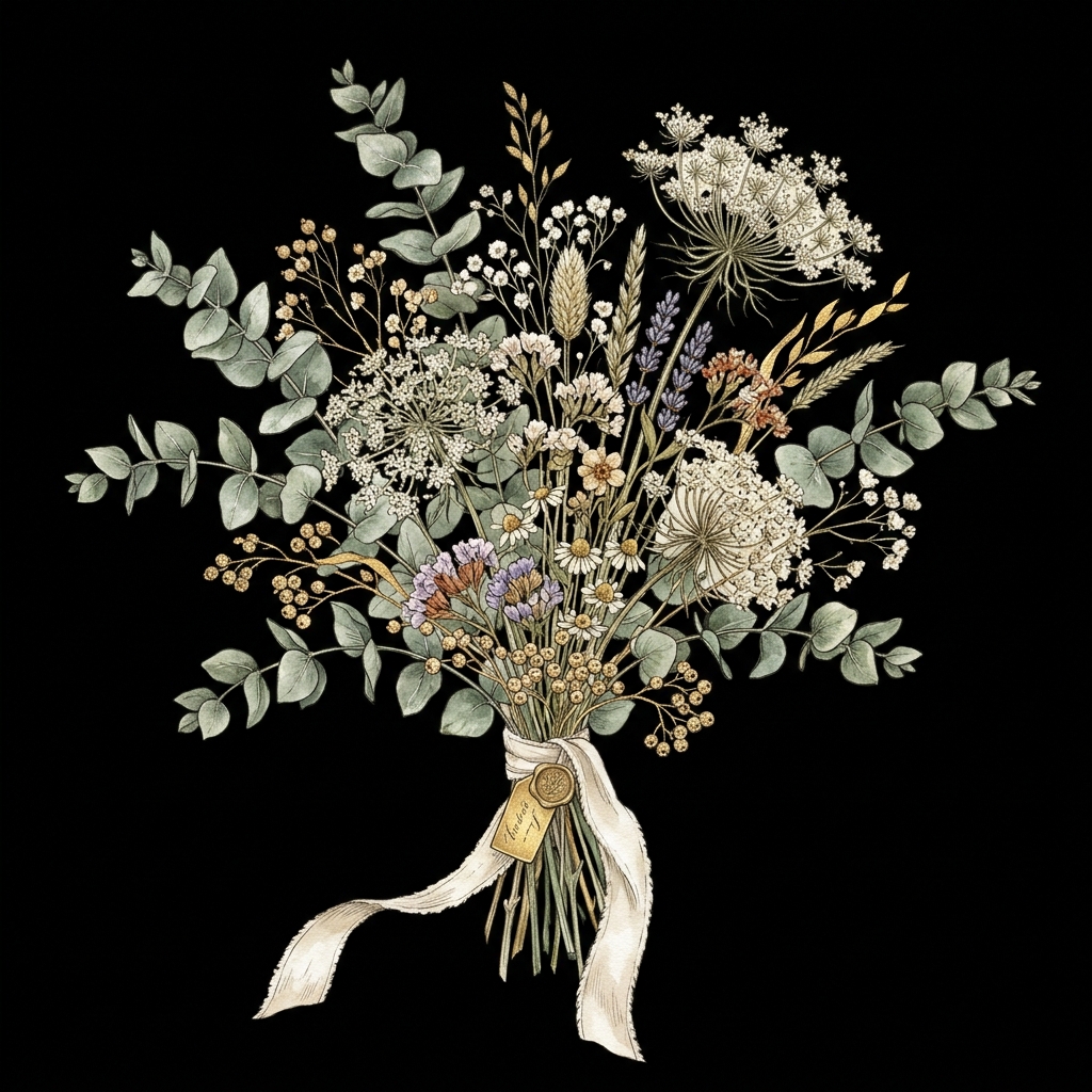 Botanical dried florals and eucalyptus